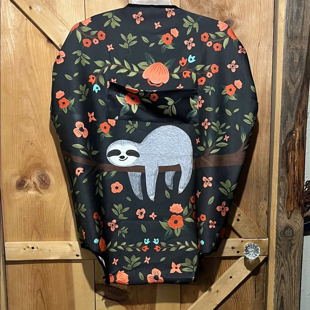 Floral Sloth Luggage Cover- Black